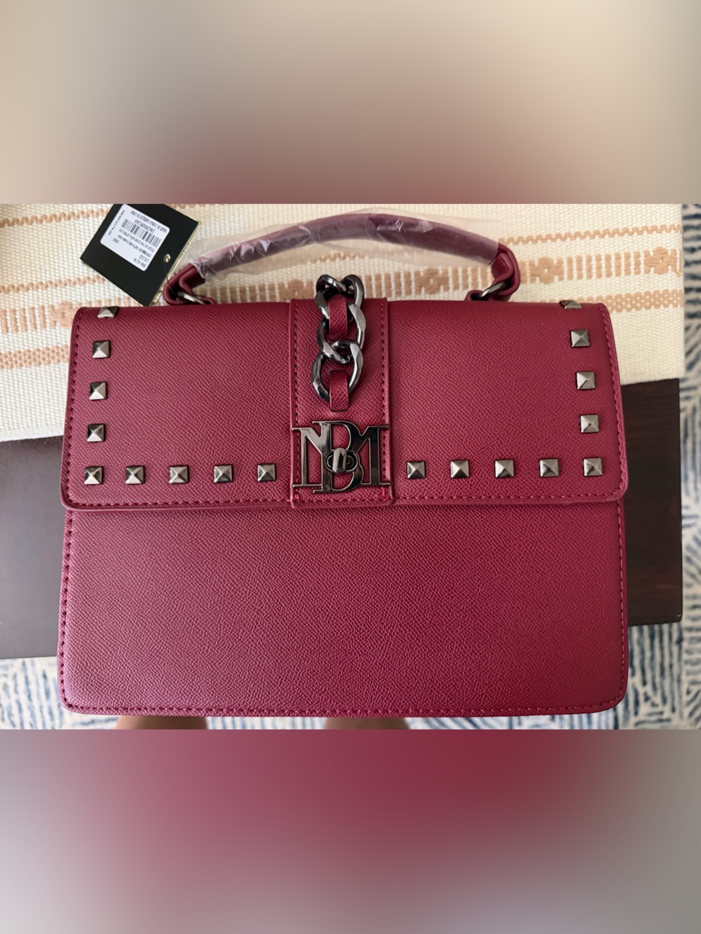 Studded Burgundy Women’s Top-Handle Bag